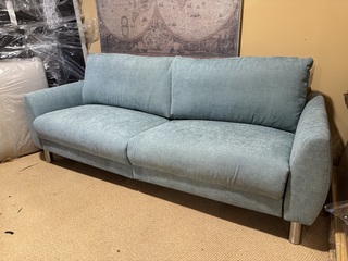 2,5 zits bank, blauw stof, rvs poten